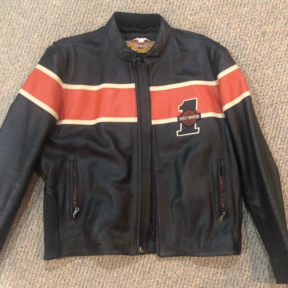Harley-Davidson orange/black leather racing jacket